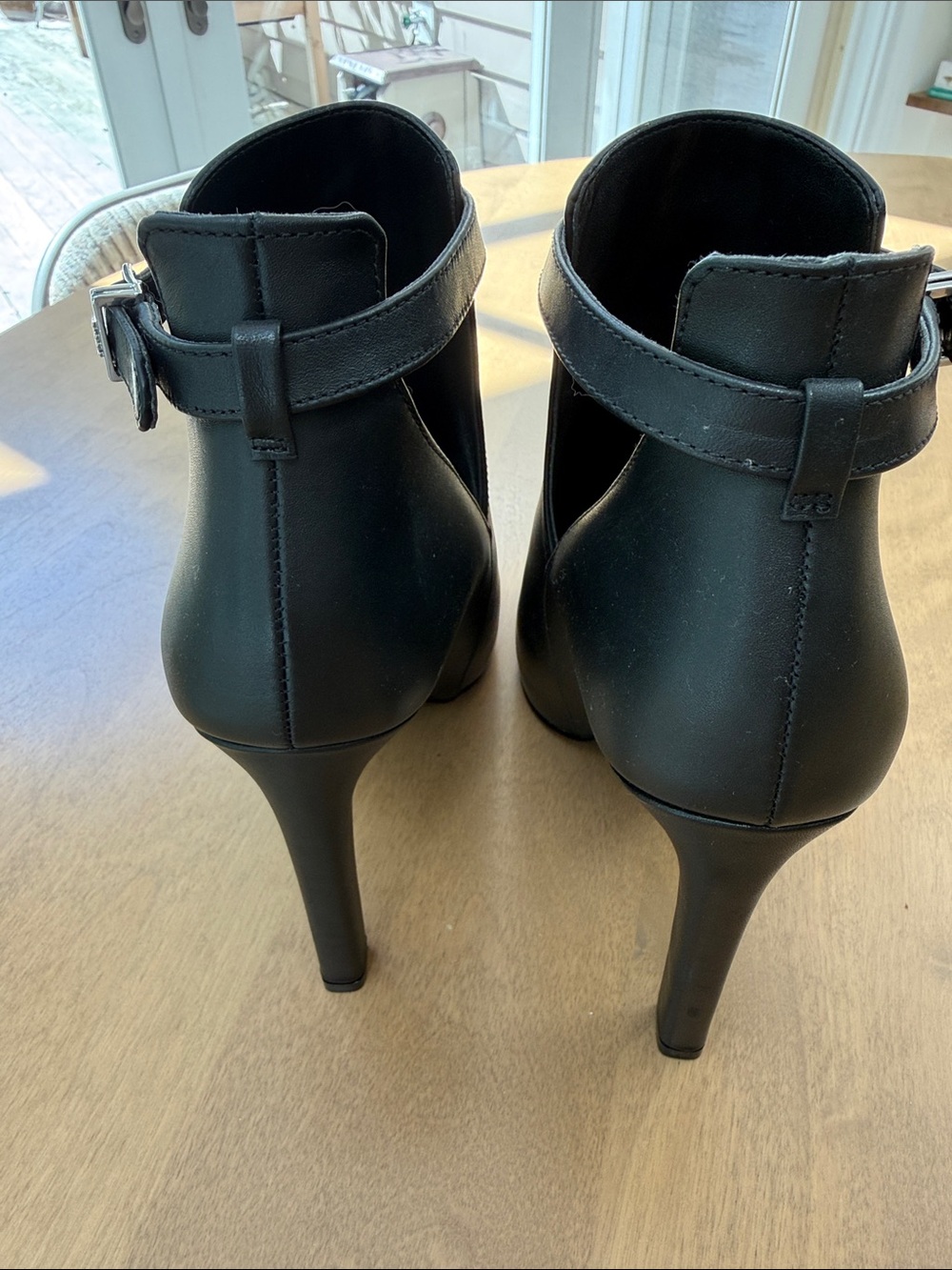 MICHAEL Michael Kors Black Peep-Toe Ankle Booties with Buckle Strap - Picture 3 of 5